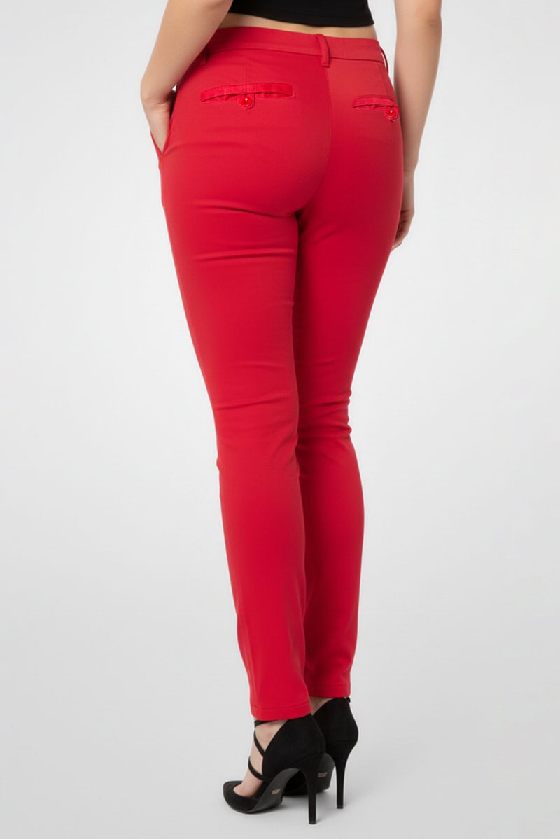 Harmont & Blaine Women Regular Fit Mid Waist Solid Chino Pants, Red - Image 4